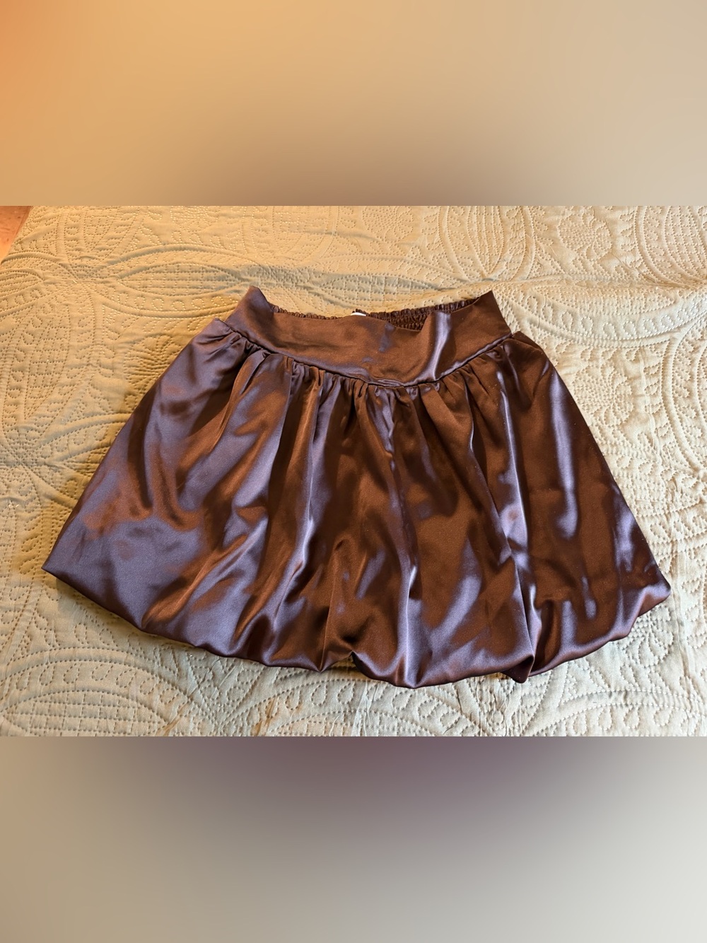 Satin Bubble Mini Skirt in Brown